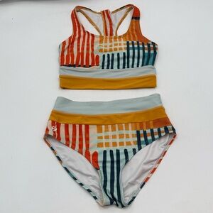 Nani Swimwear Cut Back Crop Bikini Top & High Waist Bottoms Set | Multi | Small